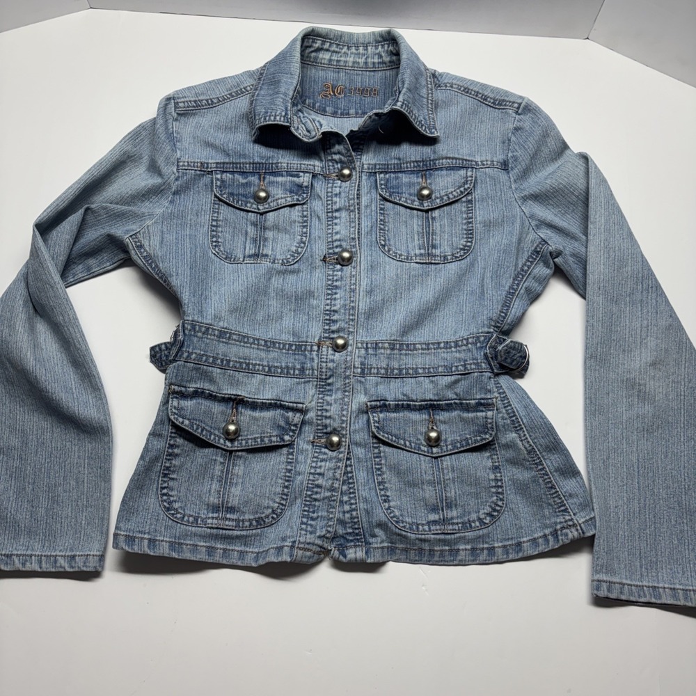 AC 3998 Blue Denim Jean Jacket Long Sleeve Button Up Women's‎ Size Sm Y2K